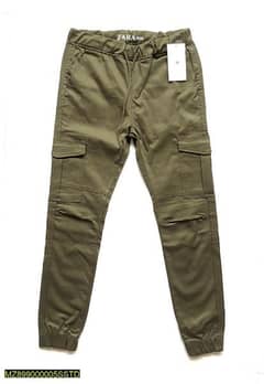 1 Pc Men Cotton Plain Cargo Pants With 6 Pockets