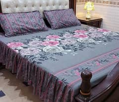 3 PCS cotton printed double Bed Sheets