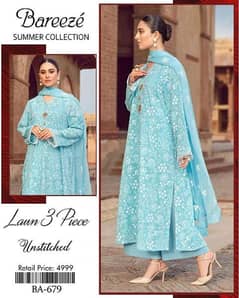 3 Pcs women's unstitched lawn Embroidered Suit