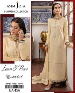 3 Pcs women's unstitched lawn Embroidered Suit