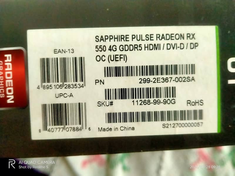 Sapphire AMD Radeon Rx 550 GDDR5 4GB 4