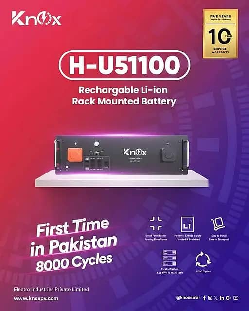 Knox Lithium Ion H-51100AH, 48V  Rackmount Solar Battery 8000 Cycle 1