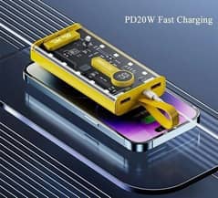 20000 mAh 60W Fast charging transparent powerbank for Android & Iphone