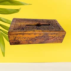 Handmade wooden Tissue box cover, carving on wood, chinioti design