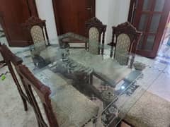 6 chairs and glass top dining table