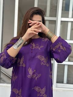 M size 2 pcs women's stitched Arabic lown block painted shirt,trousers