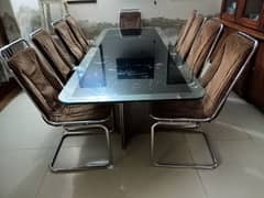 dining table with 10 steel chairs
