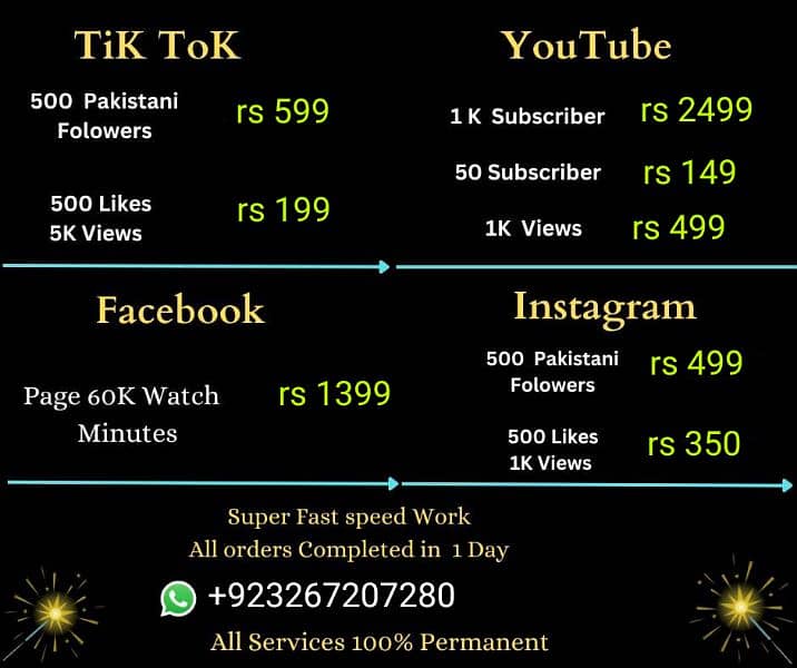 TikTok YouTube Instagram Facebook service available 0