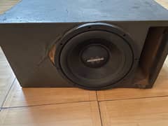 speakers, woofer and amp