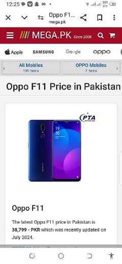 . Rs. 18000Oppo f11.8GB RAM 256 memory all ok mobile PTA proof