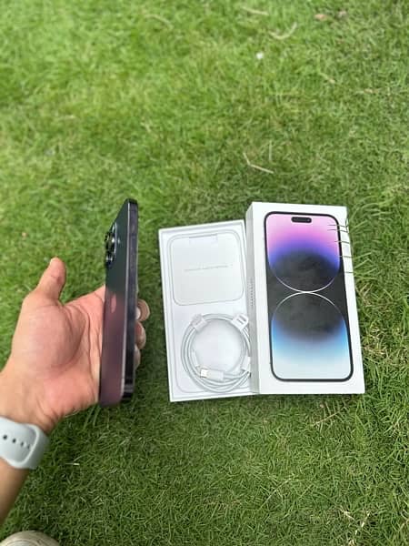 IPhone 14 Pro Max 256 gb deep Purple Dual physical complete Box 7