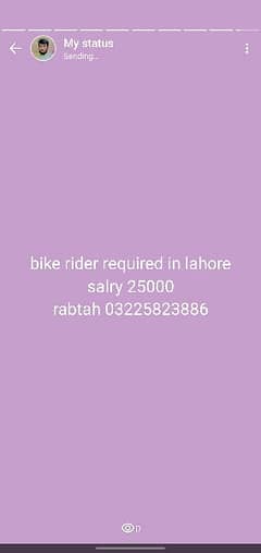 a bike rider required in lahore