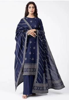 LAWN 3PC EMBROIDERED Dark Blue Unstitched Suit For Womens