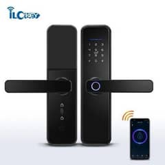 Biometric Tuya Smart Phone wifi Handle door lock security Wooden