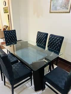 double glass 6 chairs dining table