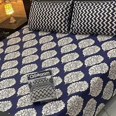 3 PCs Cotton Salonica Printed Double Bedsheet