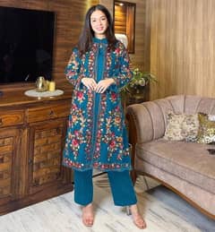 3 pcs Women’s Stitched katan Silk Embroidered Gown Suit