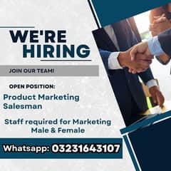 Staff required for Marketing Full time & part time Male female