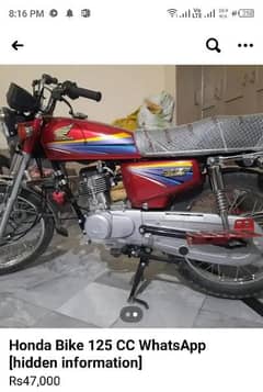 Honda bike for sale 125cc all bike okay 03231713265