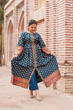 women's 2 pcs stitched katan silk printed suit