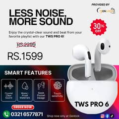 NEW Pro 6 TWS Wireless Headphones with Mic Fone Bluetooth