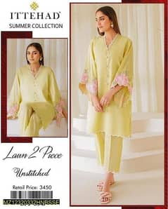 2 Pcs Women's Unstitched Lawn Embroidered Suit