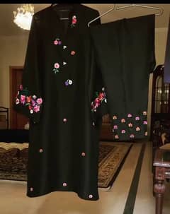 Black embroidery work silk dress