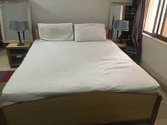 Ikea Double bed  spring mattress pine color for sale with side table