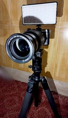 Canon mirrorless m6 with lens, stand, rgb light, mic and lens mount