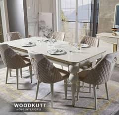 High Glass Dining Table With 6 Chairs