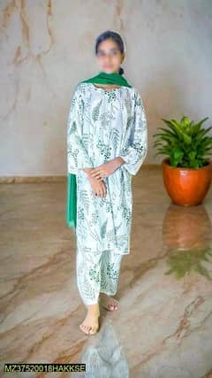 2 Pcs Women's Stitched Linen Printed Shirt And Trouser