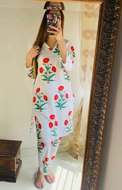 Product Name: 2 Pcs Women's Stitched Linen Printed Shirt And Trouser