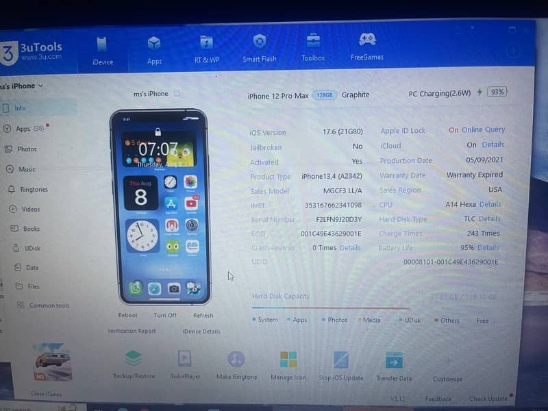 Iphone 12 pro max jv Battery Health 95% Urgent sale 8