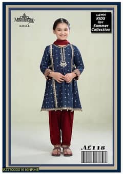 3 Pcs girl's lawn embroidered unstitched suit for free home delivery