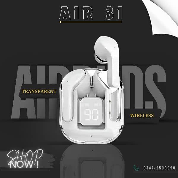 AIRBUDS AIR 31 TRANSPARENT WIRELESS WITH COVER AIRPODS NEW BOX PACK 4