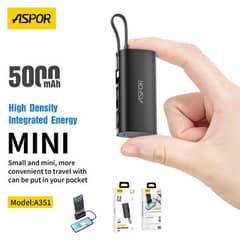 Aspor A351 2in1 Iphone & Type-c  Portable Mini 5000mah Power Bank