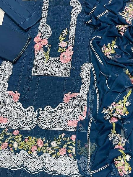 3 PC's Lawn Unstitched Embroidered suit 2