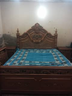 Bed for sale with two side tables and without mattress good condition