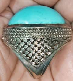 Big Size Hussaini Nishapuri Feroza Faisalabad Ring in pure silver ring