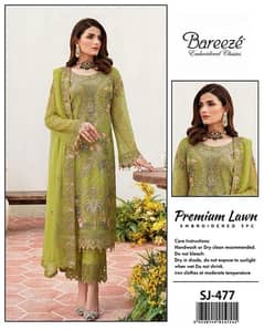 3 pc womens unstitched Lawn Embrioded suits