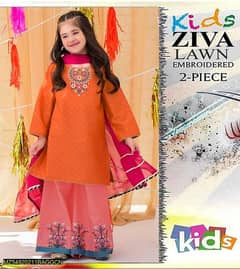 2 Pcs Girl's Lawn Embroidered Unstitched Suit