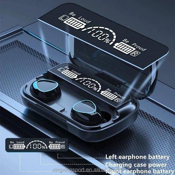 M10 digital display case ear buds, black stock available. 1