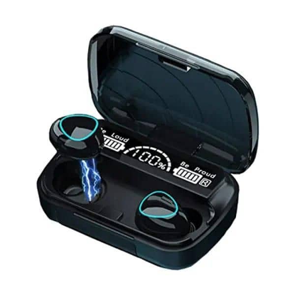 M10 digital display case ear buds, black stock available. 5