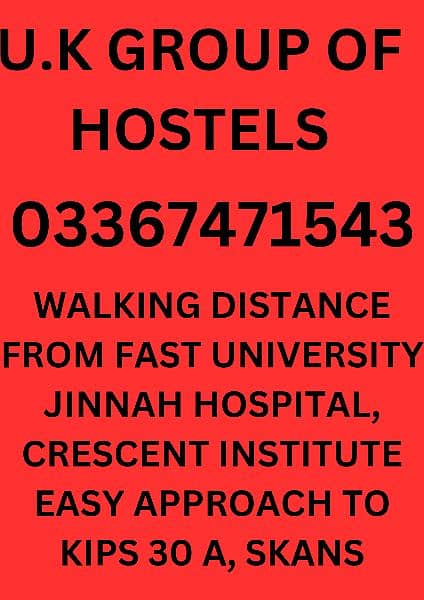 UK BOYS HOSTEL FAST UNIVERSITY, CRESCENT INSTITUTE  9000 to 12000 0