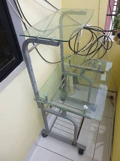 COMPUTER TABEL GLASS TABEL TROLLY