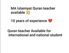 MA Islamiyat female teacher Available for teaching Quran online