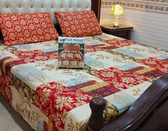 3 Pcs cotton printed double bedsheet