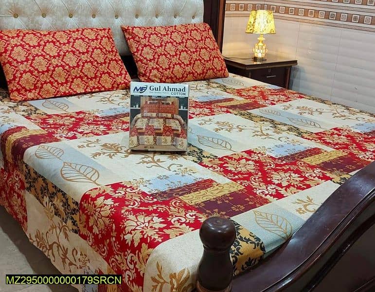 3 Pcs cotton printed double bedsheet 1