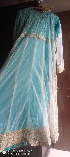 beautiful maxi in ice blue color with embroided dubata n back