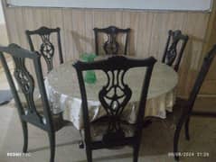 6 chairs and gol table with mirror